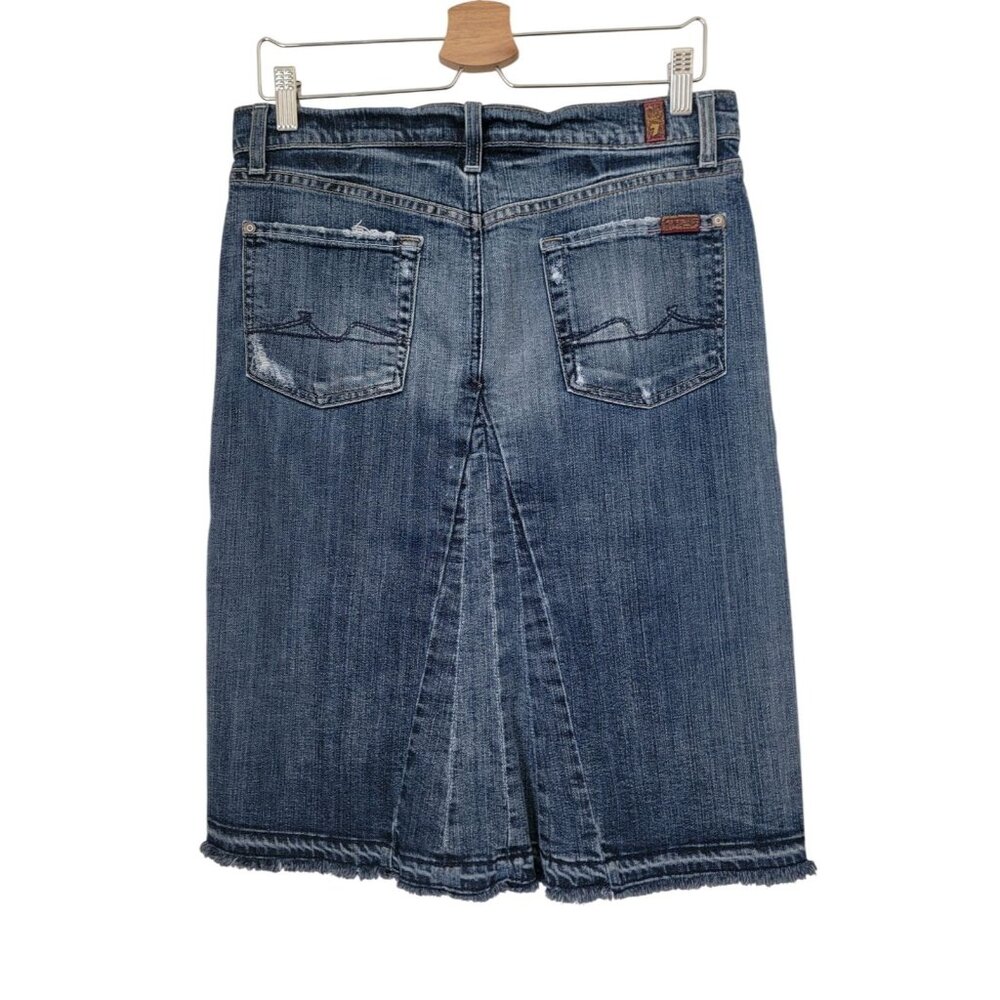 7 For All Mankind Women's Long Denim Jean Skirt w/ Button Fly & Frayed Hem Sz 29 - Picture 2 of 10